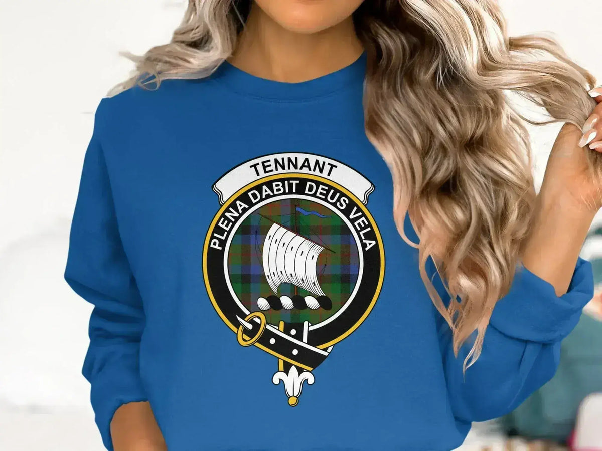 Clan Tennant shield crest design royal blue long sleeve sweatshirt