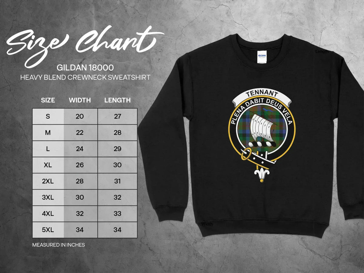 Clan Tennant shield design crewneck sweatshirt — plena dabit deus vela, ship crest