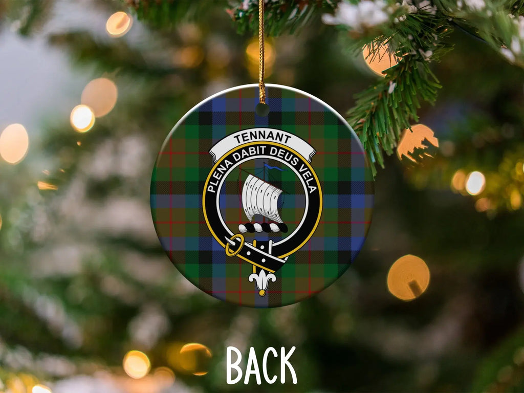 Tennant plena dabit deus vela festive plaid Christmas ornament — back view