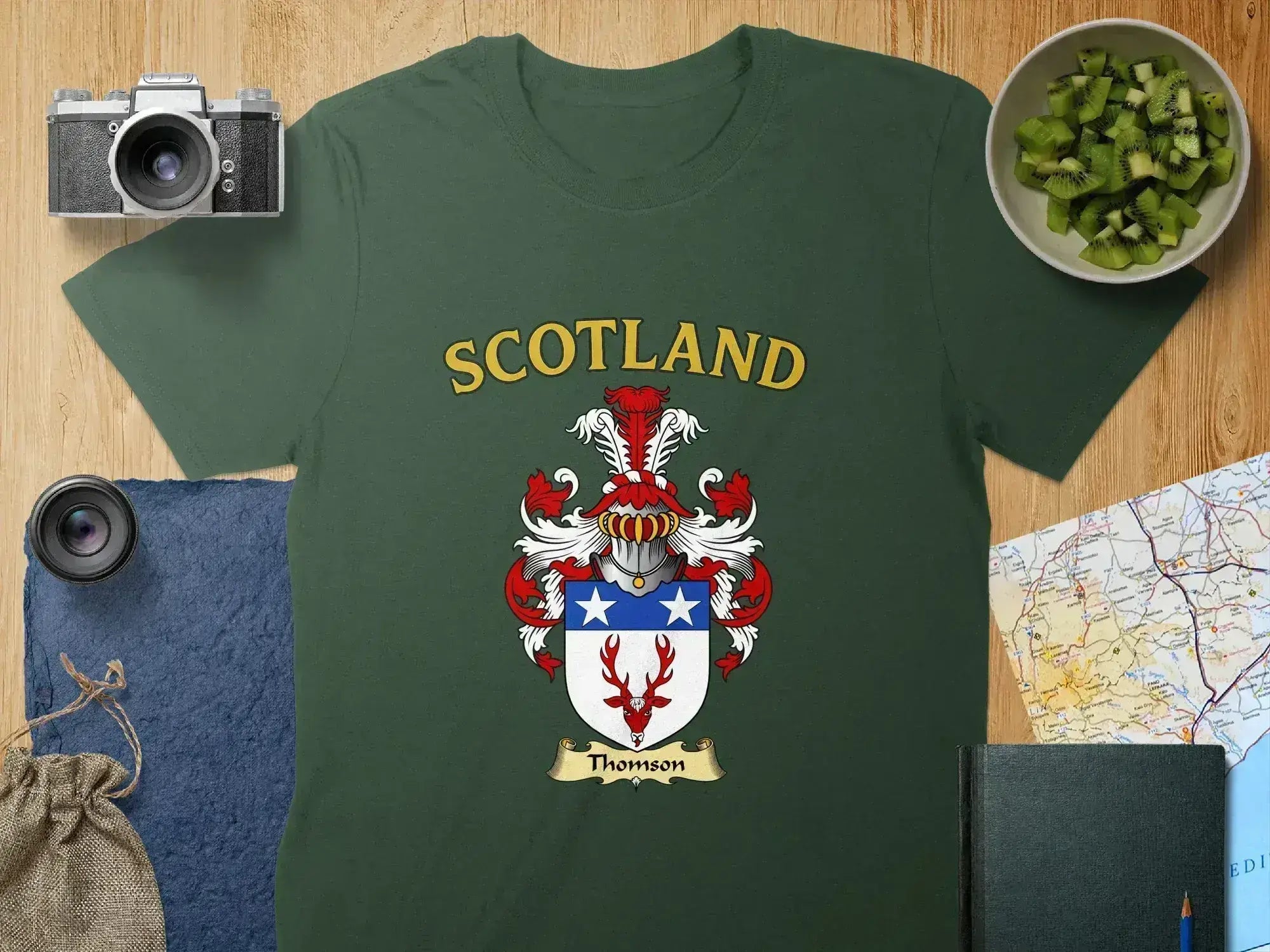 Scotland family crest Thomson t-shirt — royal blue, clan banner design