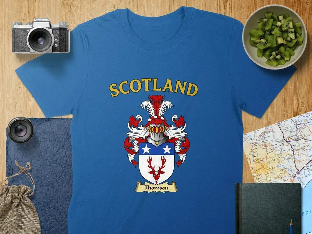 Scotland Thomson family crest emblem t-shirt — black, relaxed unisex fit
