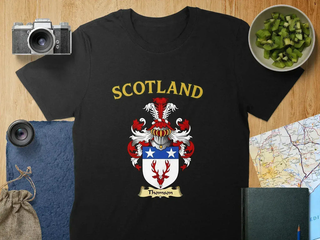 Scotland Thomson crest personalised t-shirt — navy blue, sizes S to 3XL