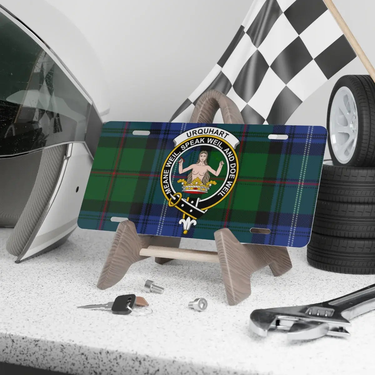 Clan Urquhart family tartan crest novelty license plate — 100% aluminium, 12x6 inch