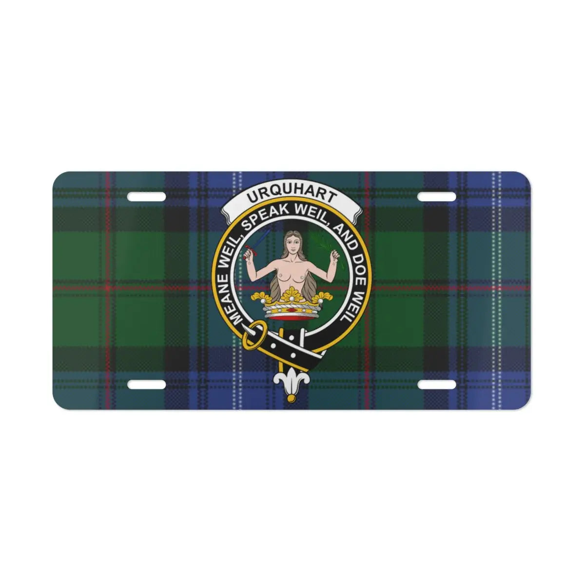 Urquhart coat of arms tartan plaid license plate — meane weil crest design