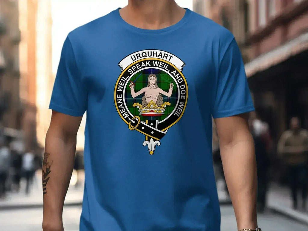 Urquhart speake weil and doe weil graphic t-shirt — black, clan crest
