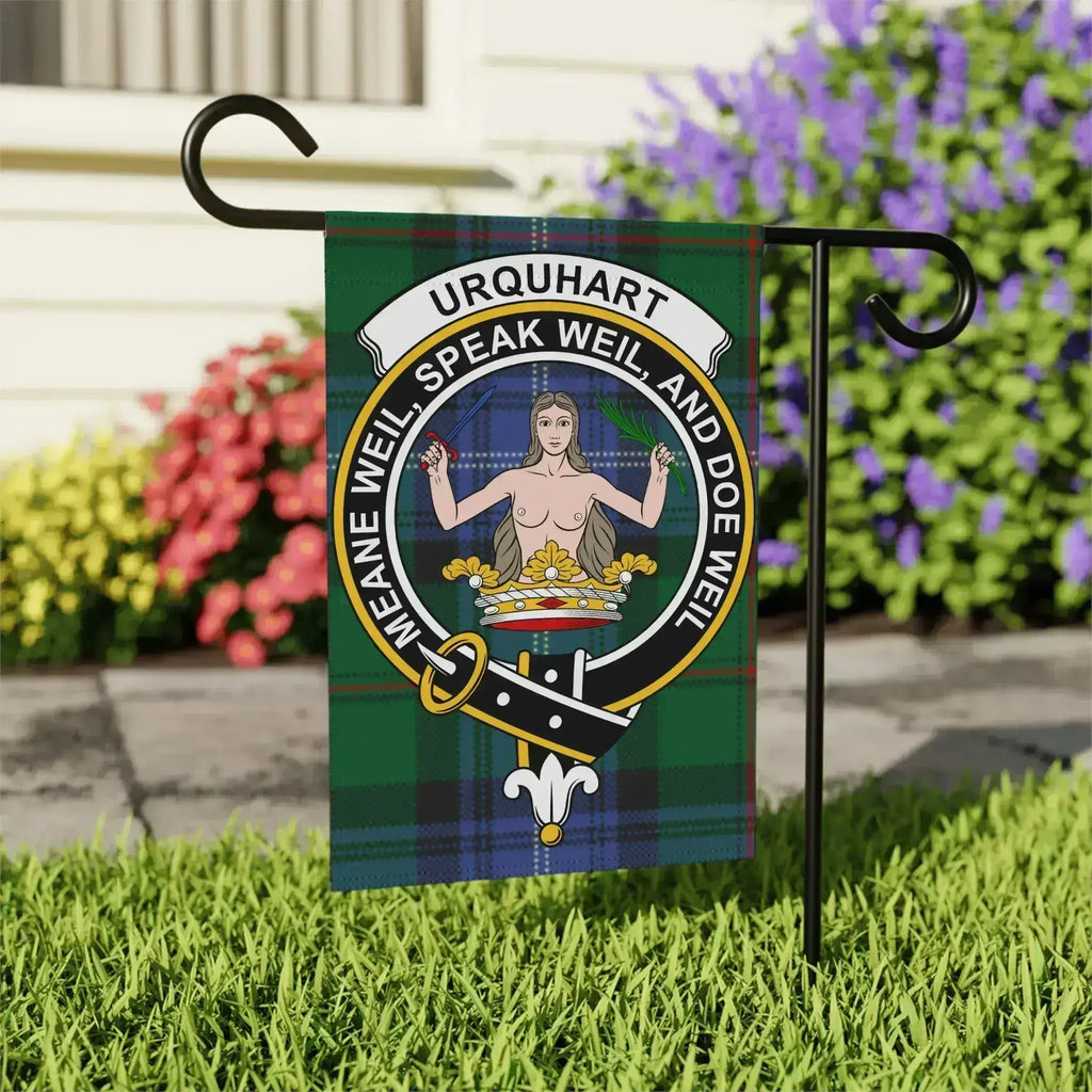 Urquhart crest flag outdoor garden display — 24.5x32 inch, poly canvas