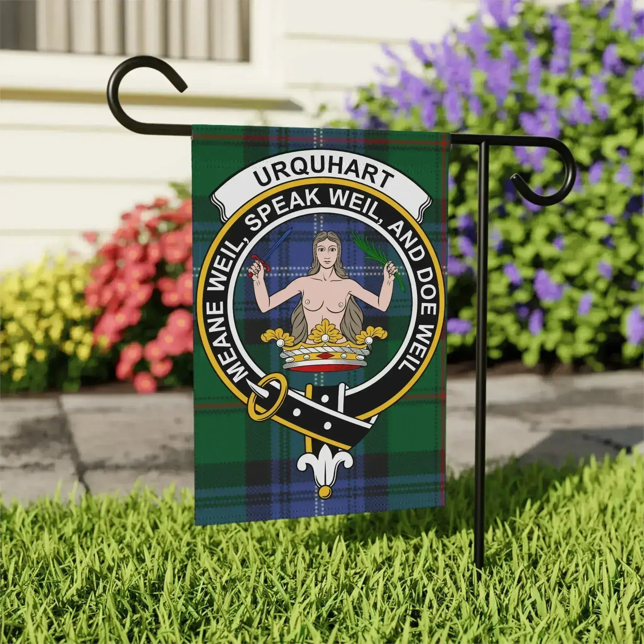 Urquhart crest flag outdoor garden display — 24.5x32 inch, poly canvas