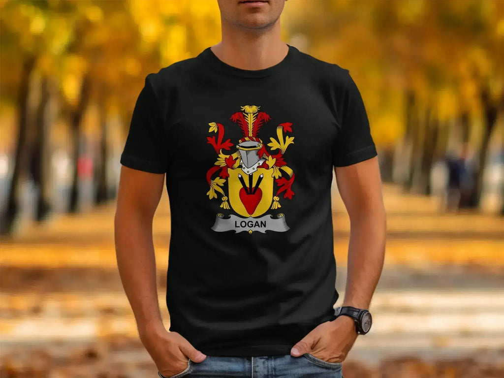 Logan family crest coat of arms t-shirt — heraldic design on cotton, unisex fit