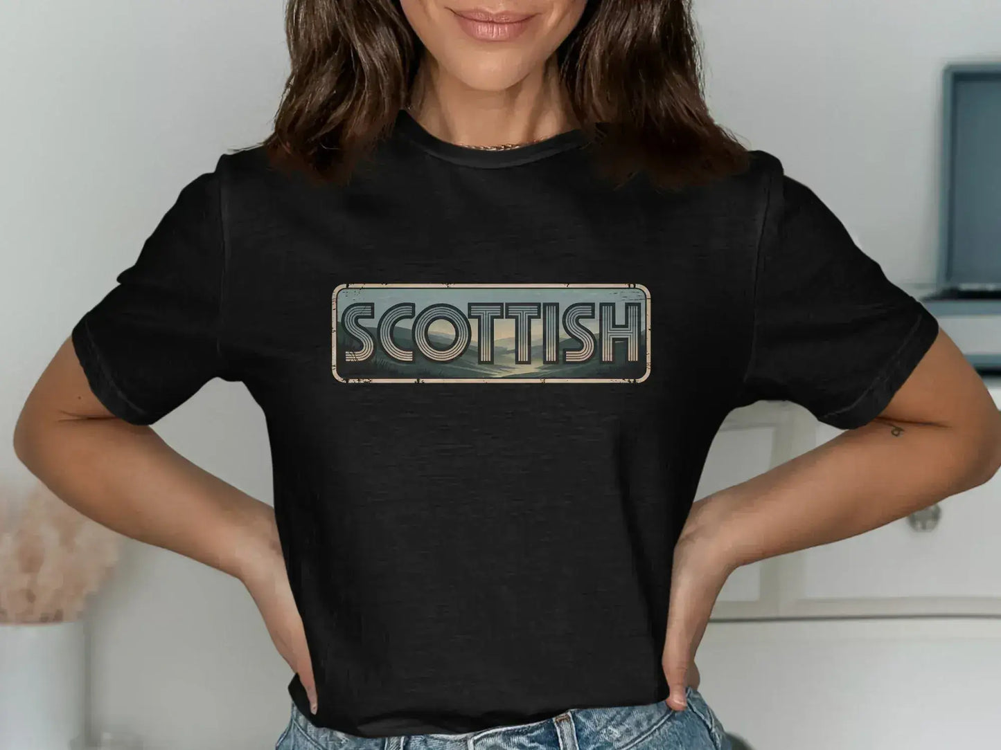Scottish Graphic Print Casual Black T-Shirt product type