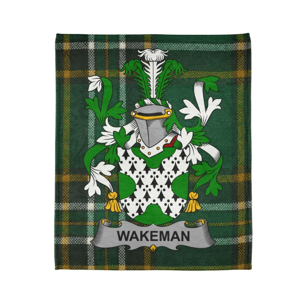 Wakeman Family Crest Tartan Plaid Shield Blanket