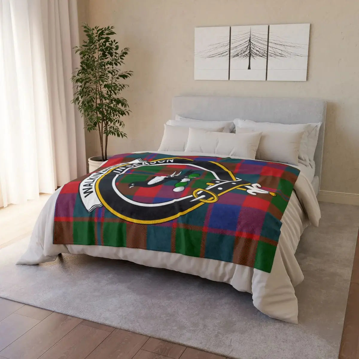 Colorful Tartan Clan Crest Blanket for Cozy Home Decor