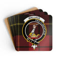 Clan Wallace pro libertate tartan print square coasters — glossy cork, 3.75 inch