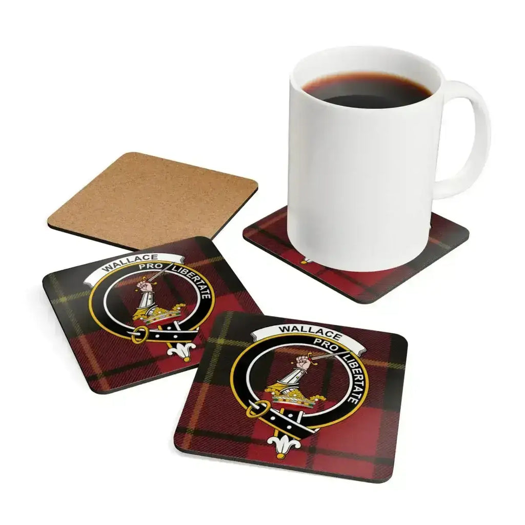 Clan Wallace crest Scottish tartan coaster set — single coaster detail view