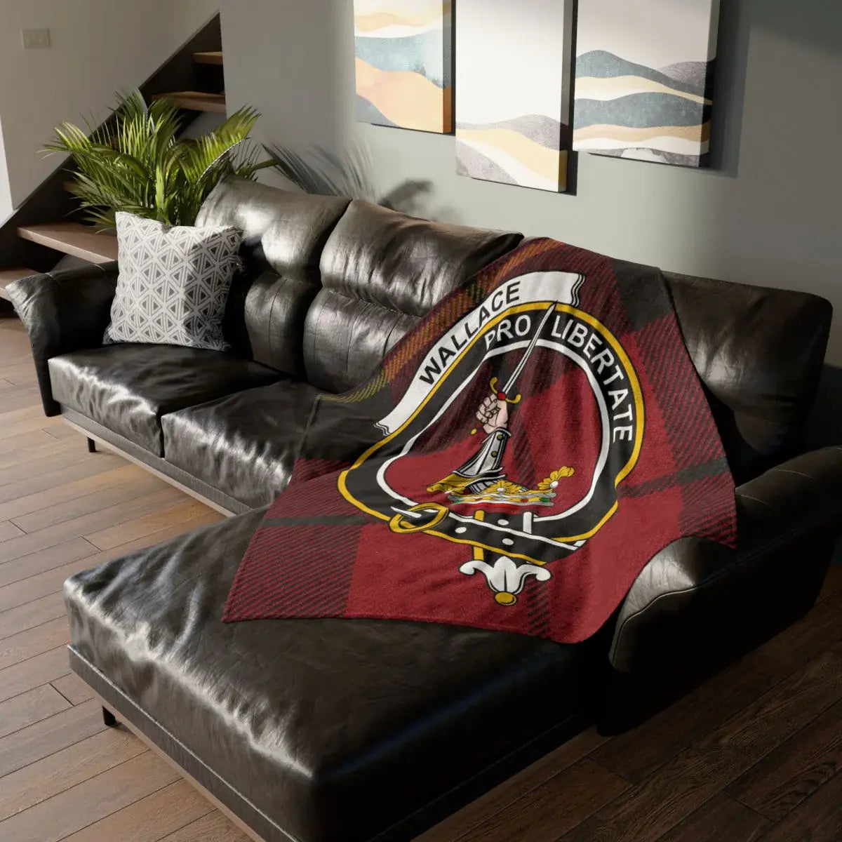 Clan Wallace pro libertate blanket with Scottish plaid design — 100% polyester
