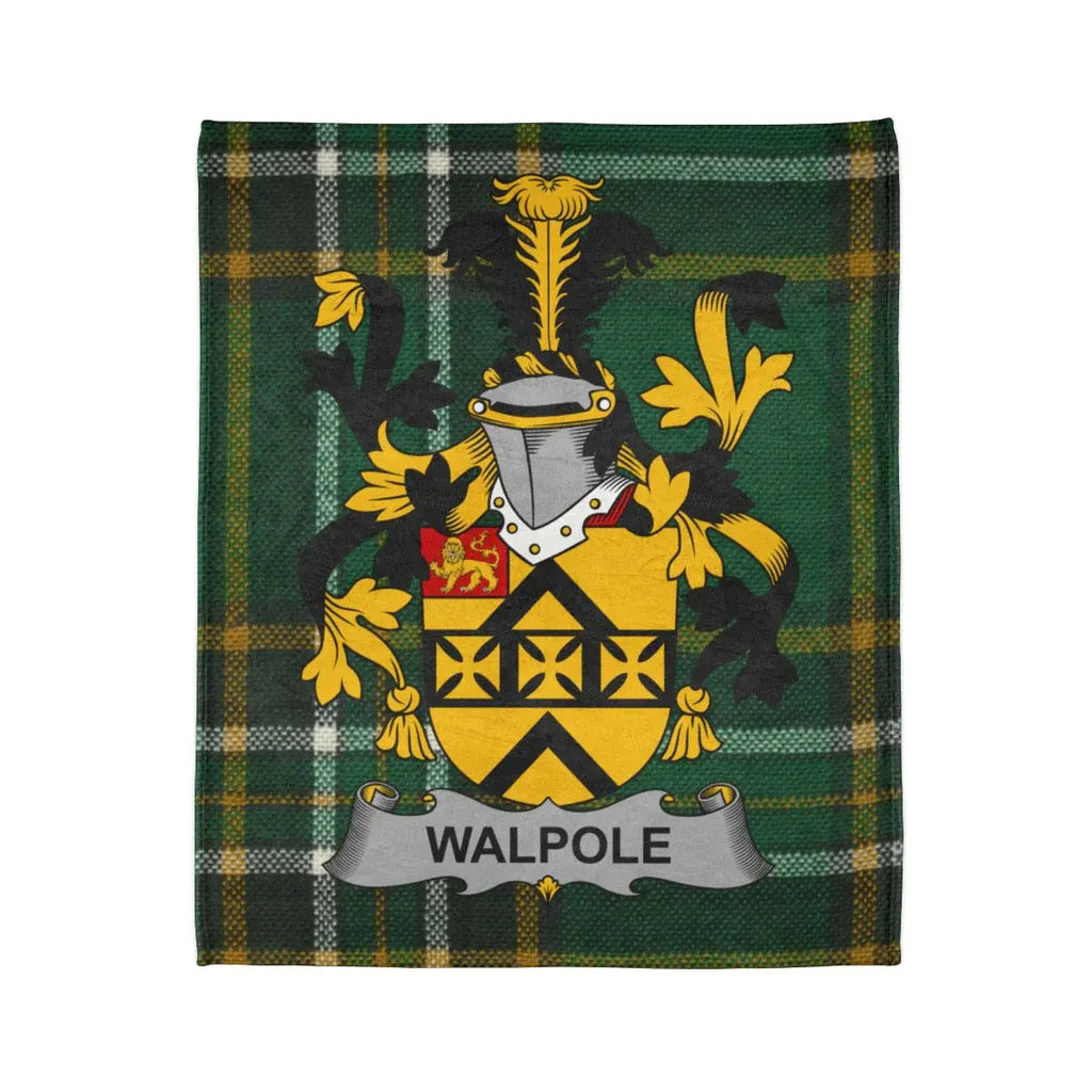 Walpole Family Crest on Tartan Background Blanket