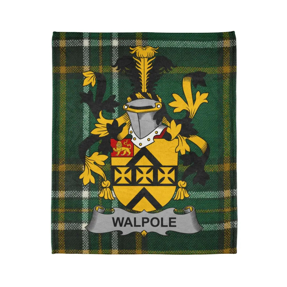 Walpole Family Crest on Tartan Background Blanket