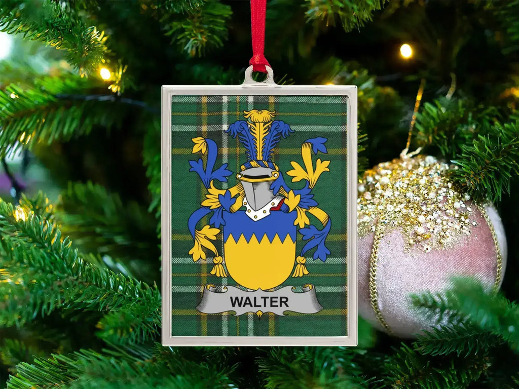 Walter Family Crest on Green Plaid Ornament product