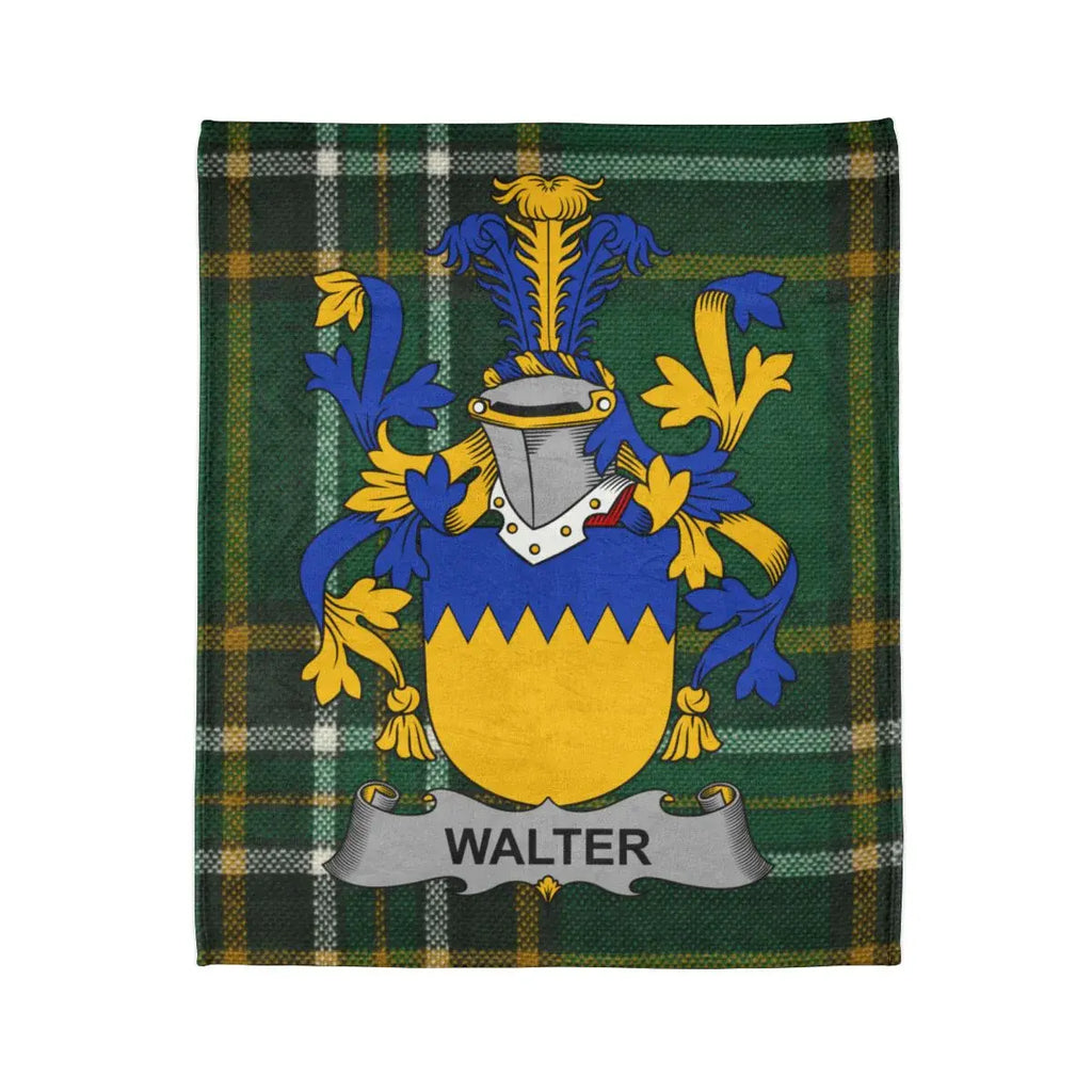 Walter Family Crest Design on Tartan Pattern Blanket