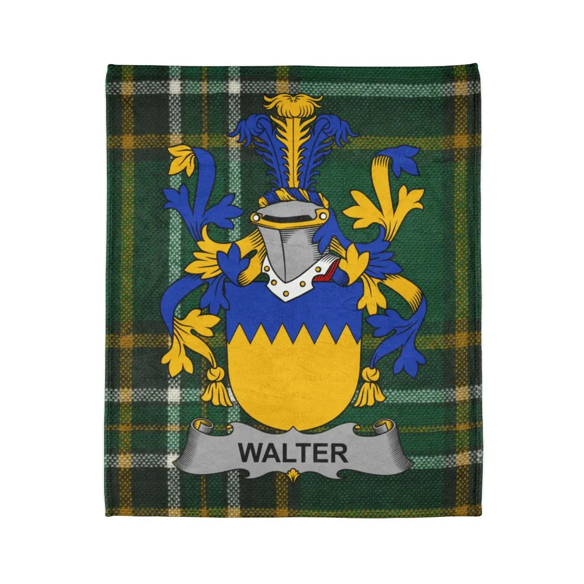 Walter Family Crest Design on Tartan Pattern Blanket