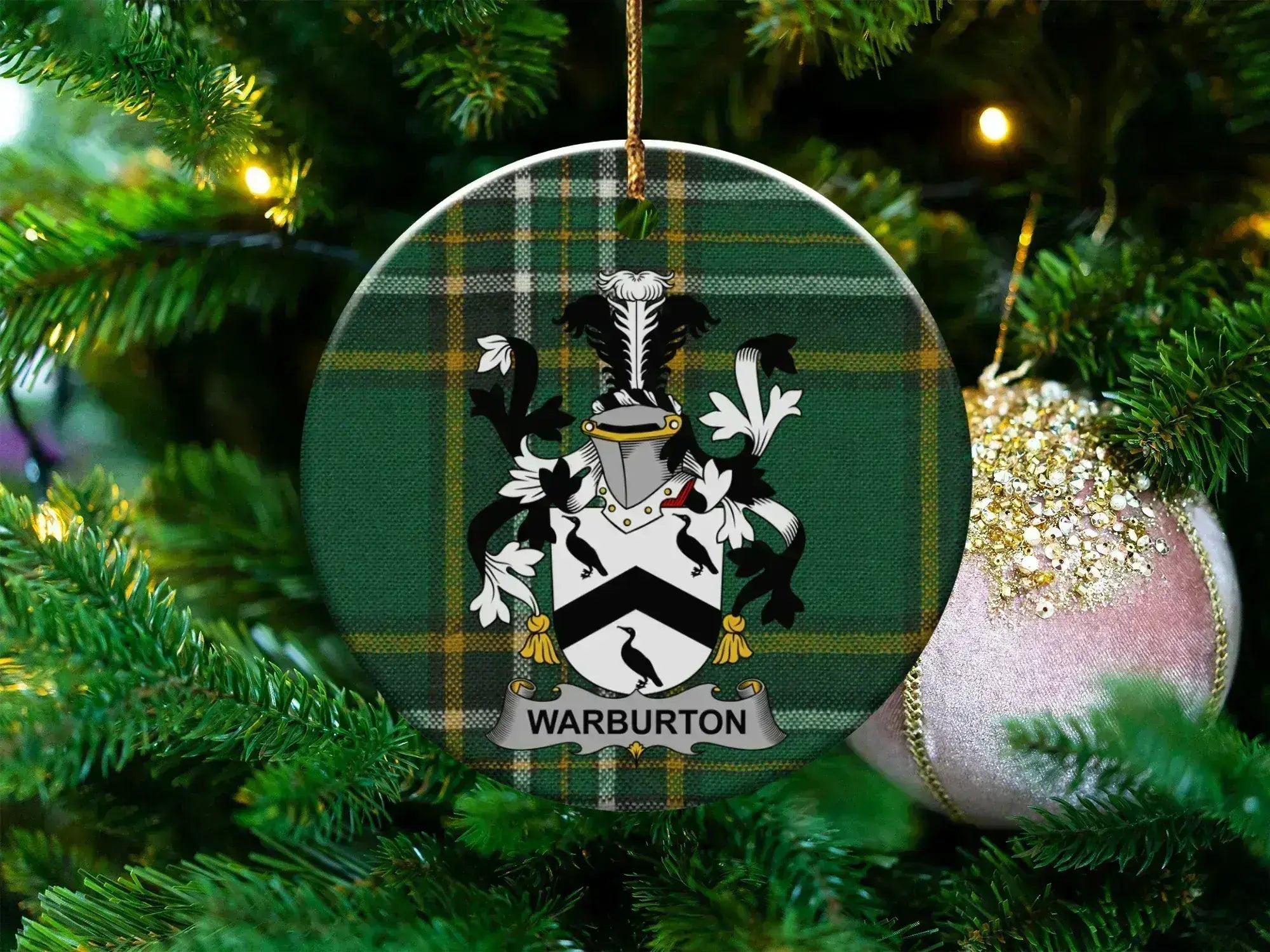 Warburton Family Crest Plaid Christmas Ornament