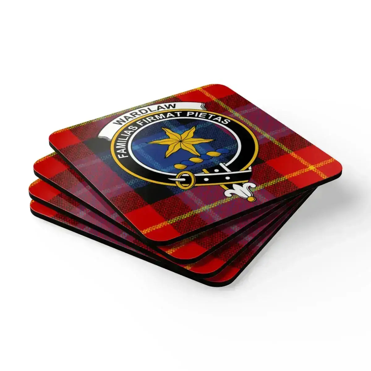 Wardlaw familias firmat pietas plaid coaster — glossy print, cork base