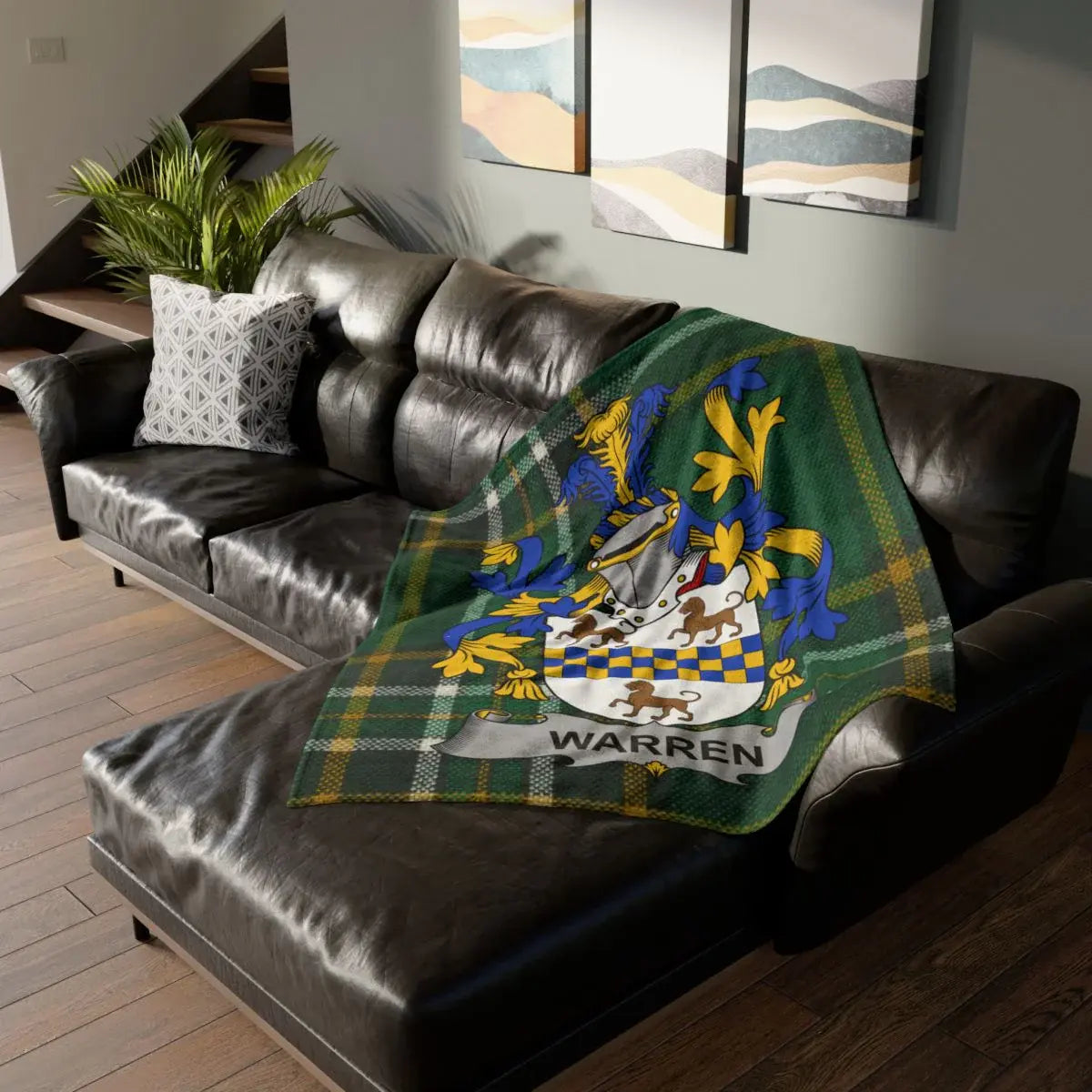 Home Sofa with Cozy Family Name Throw Blanket