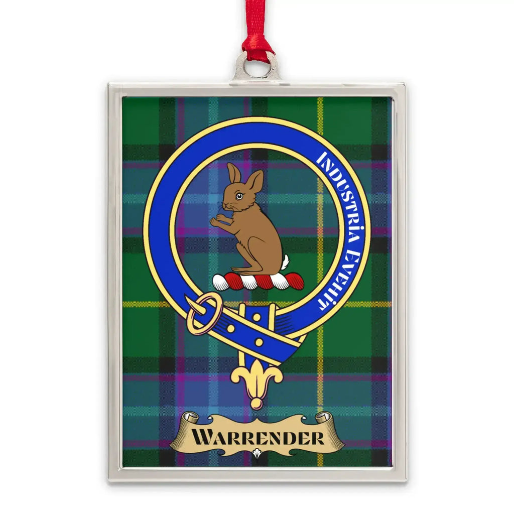 Warrender tartan-background crest ornament shown as a Scottish heritage keepsake gift