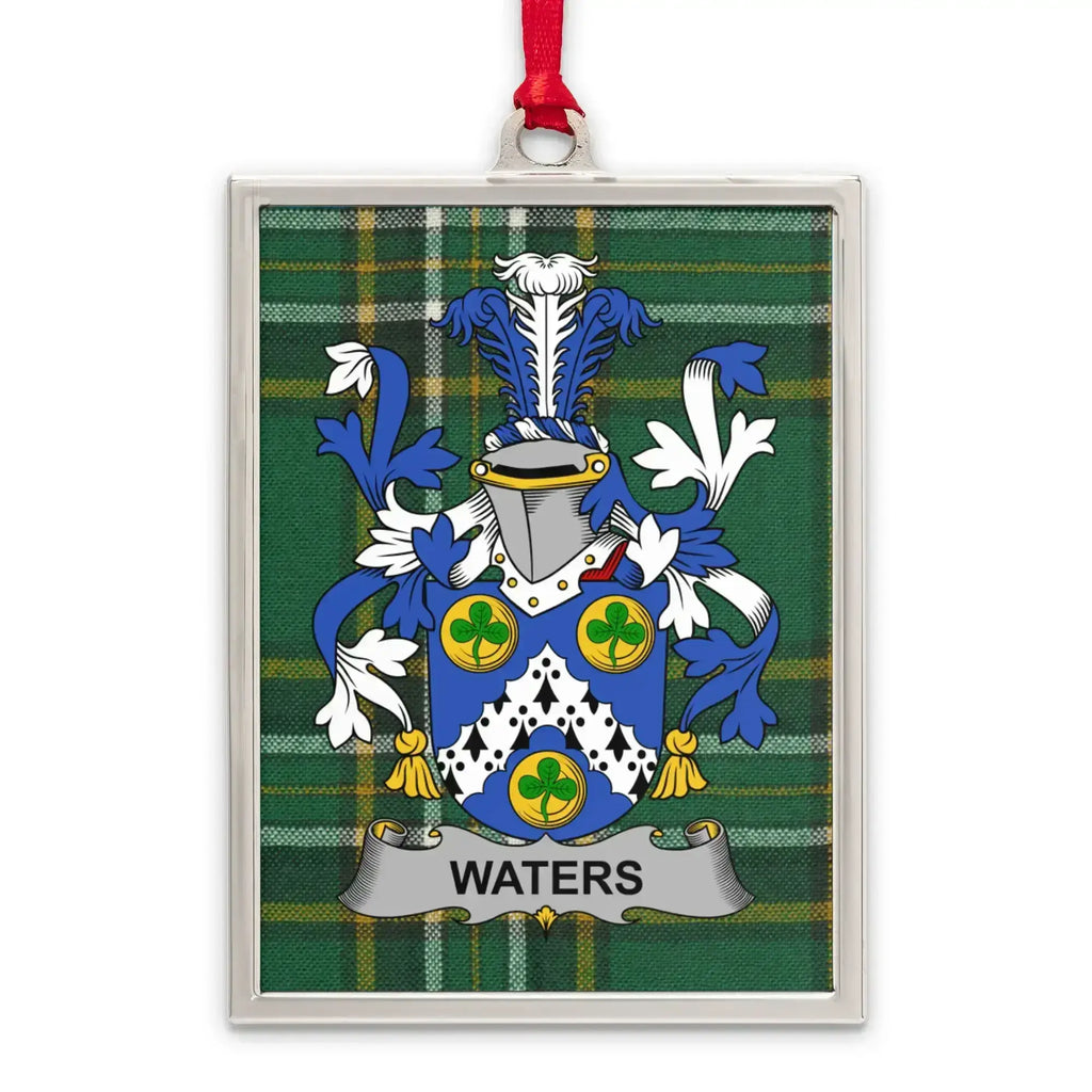 Waters Family Crest with Green Tartan Background product
