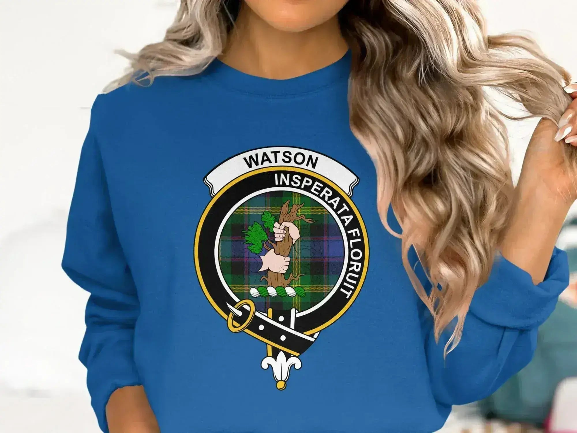 Watson family crest design — Insperata Floruit motto on Scottish heritage apparel