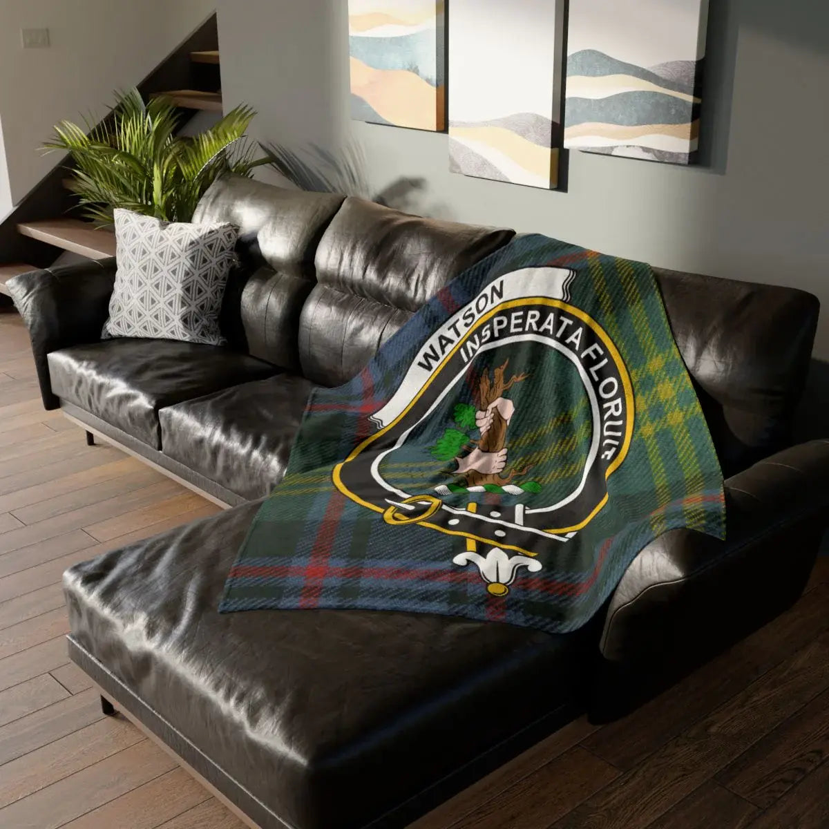 Watson clan crest tartan throw blanket — Insperata Floruit motto, 50x60 polyester