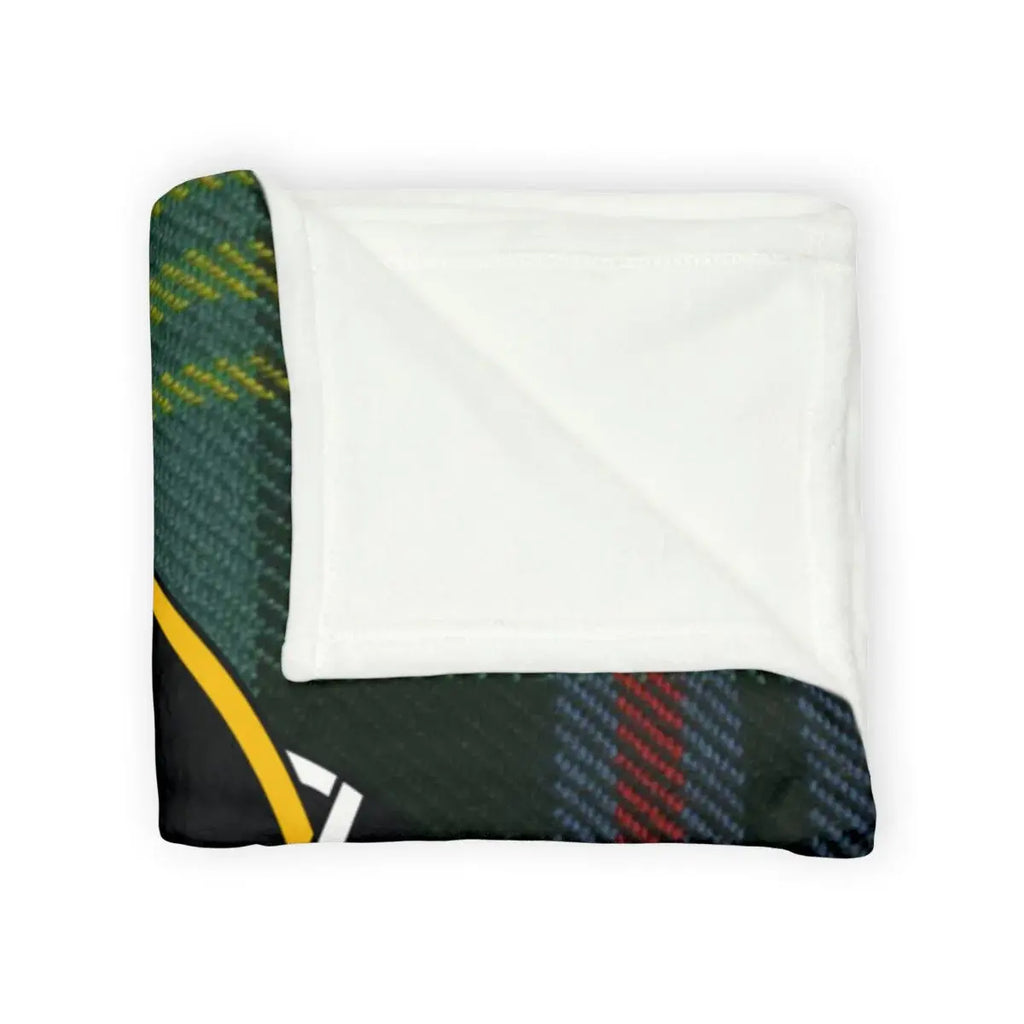 Watson clan crest throw blanket folded — soft polyester with tartan and motto design