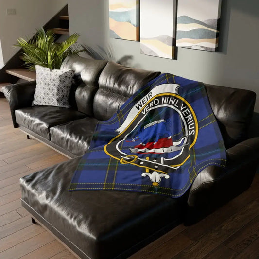 Weir Vero Nihil Verius Navy Blue Tartan Fleece Blanket
