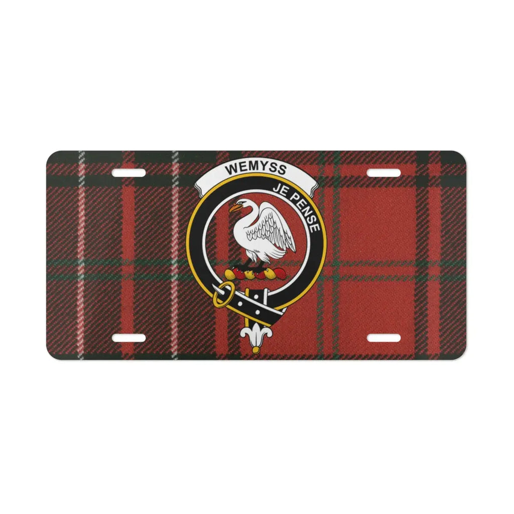 Clan Wemyss je pense plaid design license plate — 100% aluminium, 12x6 inch