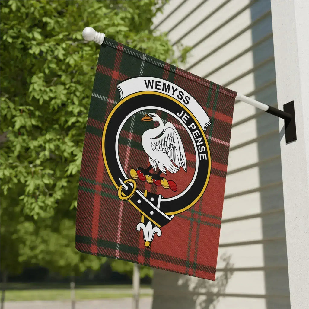 Clan Wemyss family crest tartan garden flag — 12x18 inch, poly canvas