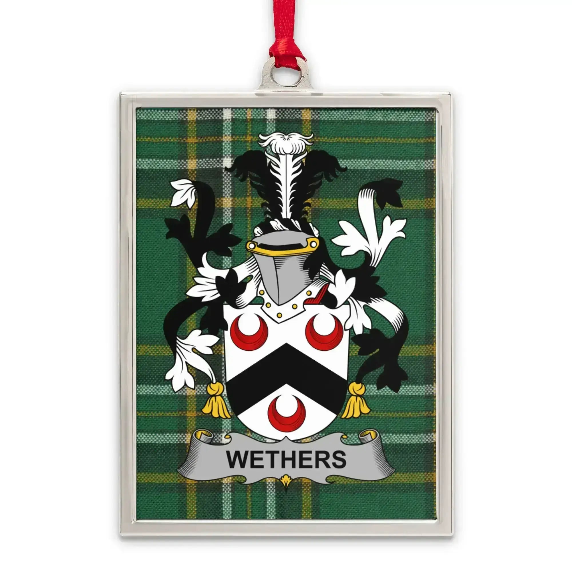 Wethers Family Crest Plaid Background Ornament product