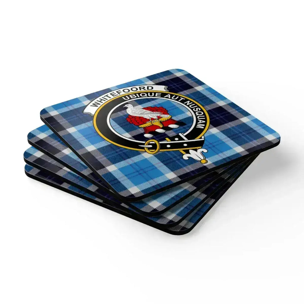 Clan Whitfoord Crest Blue Plaid Decorative Coaster product