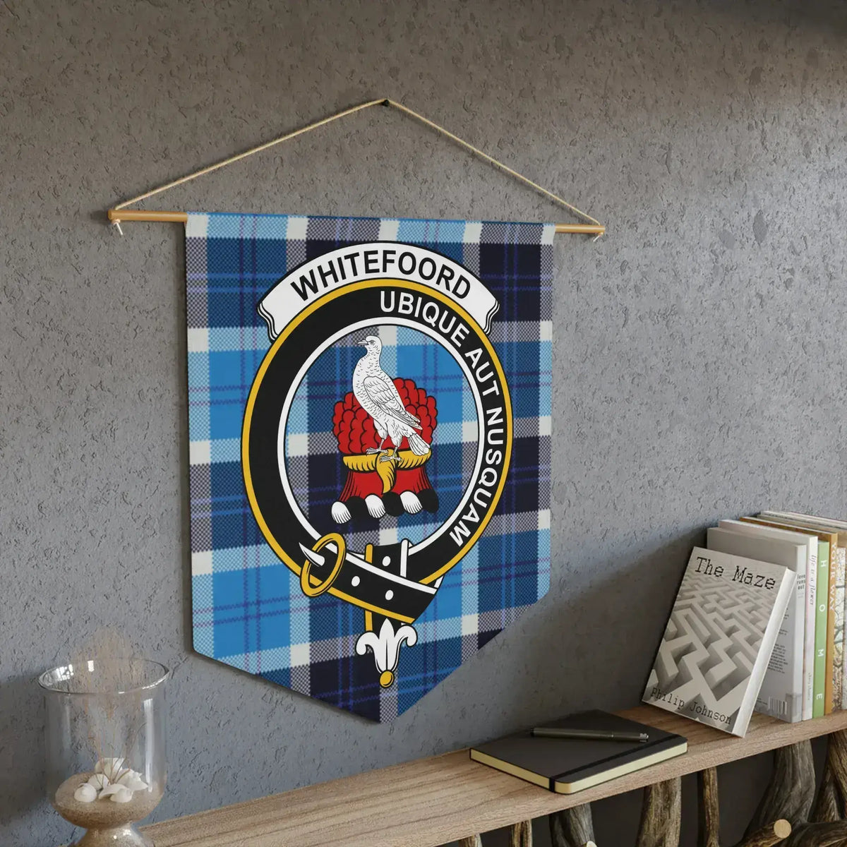 Royal Blue Plaid Crest Banner Home Decoration