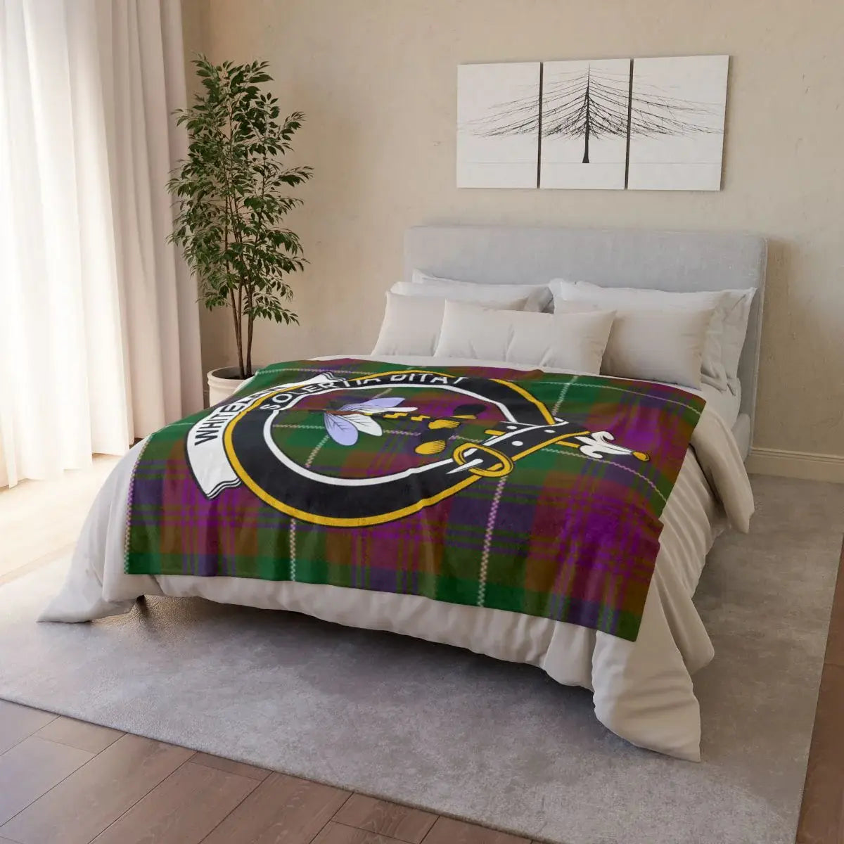 Vibrant Cozy Scottish Clan Crest Plaid Blanket