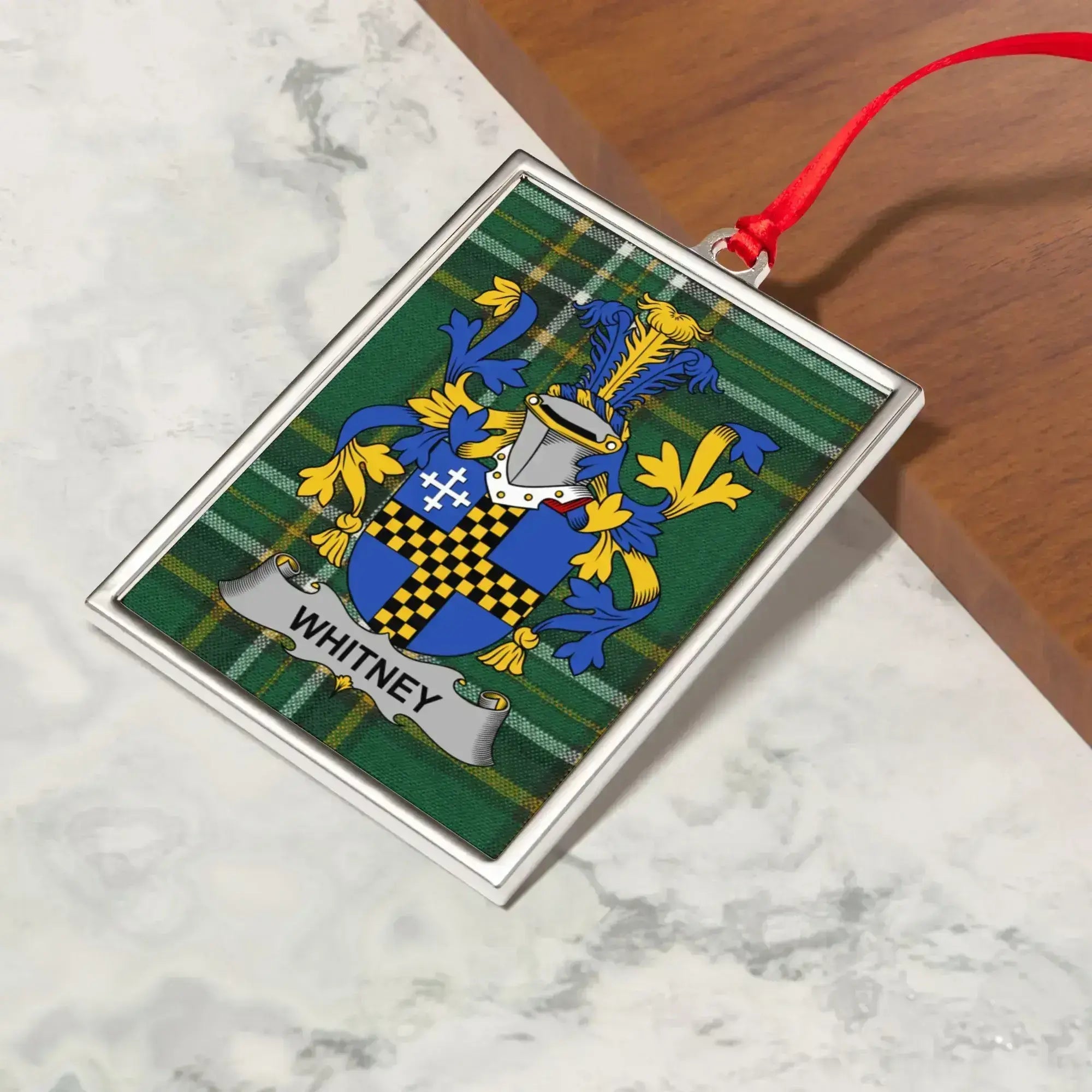 Whitney Family Crest Green Plaid Ornament product