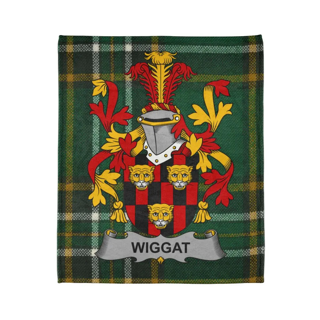 Personalized Wiggat Family Crest on Plaid Throw Blanket