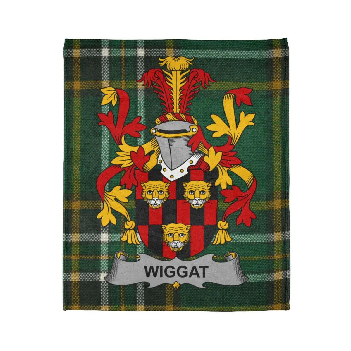 Personalized Wiggat Family Crest on Plaid Throw Blanket