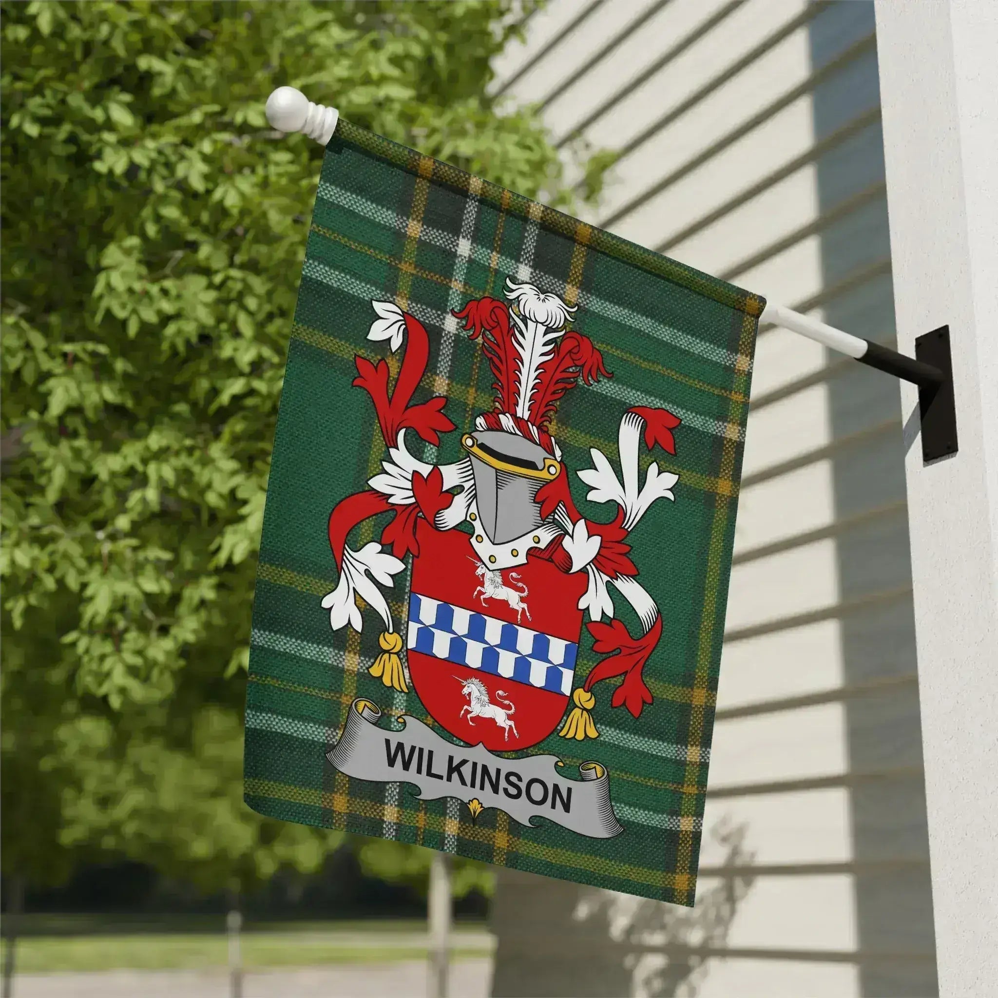 Custom Family Crest Green Tartan Garden Flag