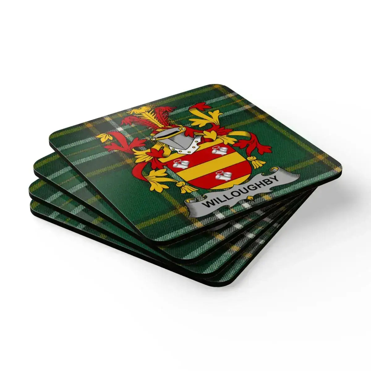 Willoughby Family Crest Green Tartan Coaster Set product type