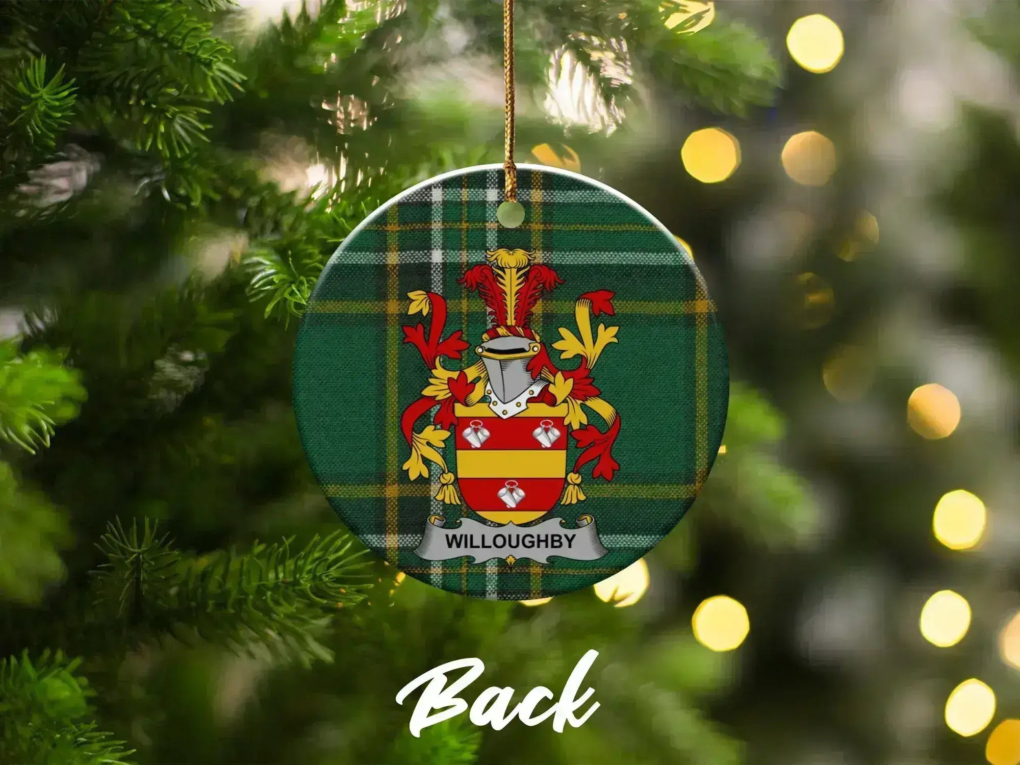 Willoughby Family Crest Plaid Design Ornament