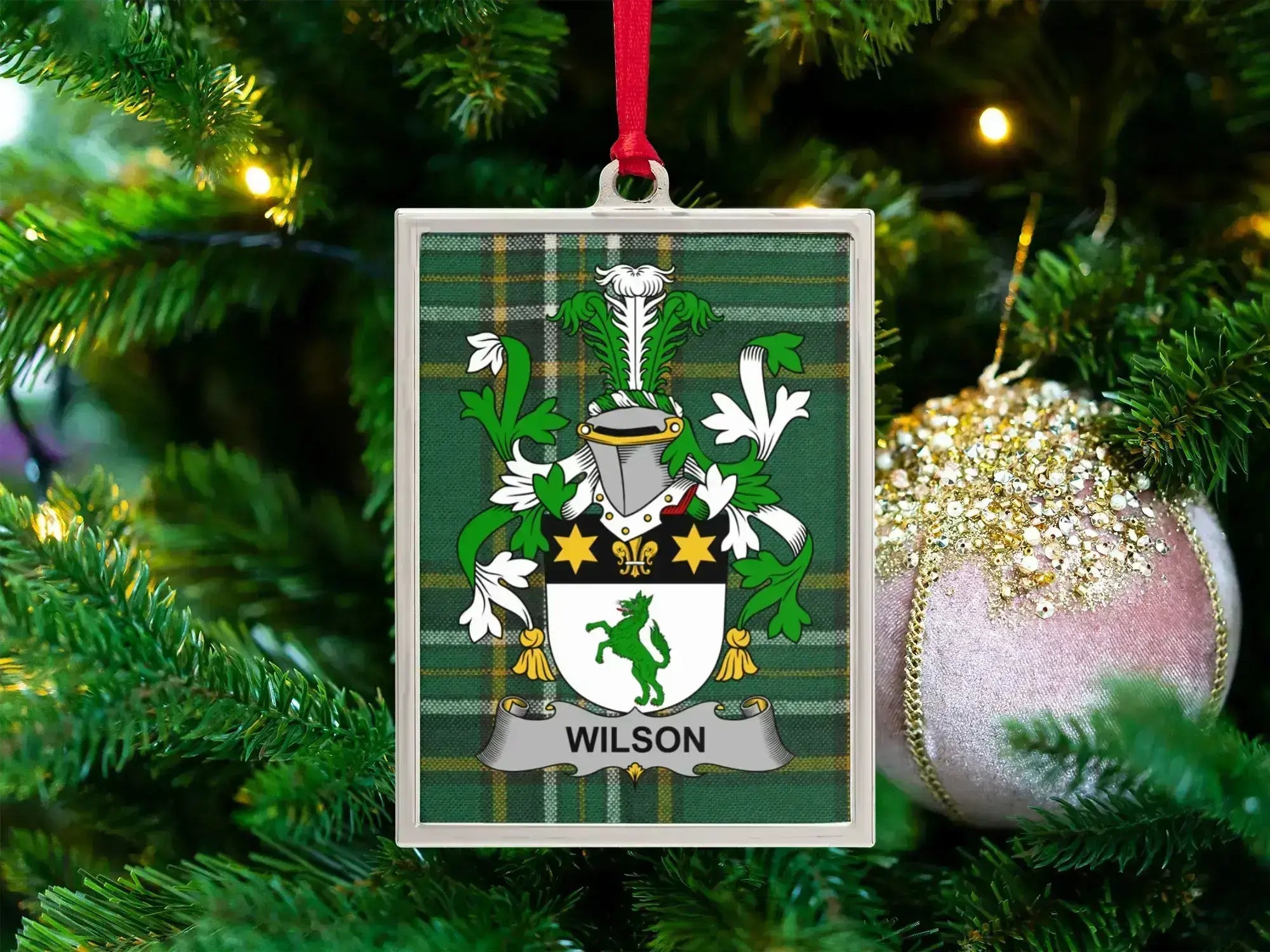 Wilson Family Crest Green Tartan Christmas Ornament product type