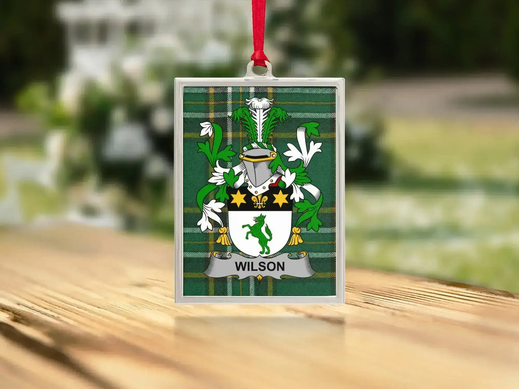 Wilson Family Coat of Arms Green Plaid Hanging product