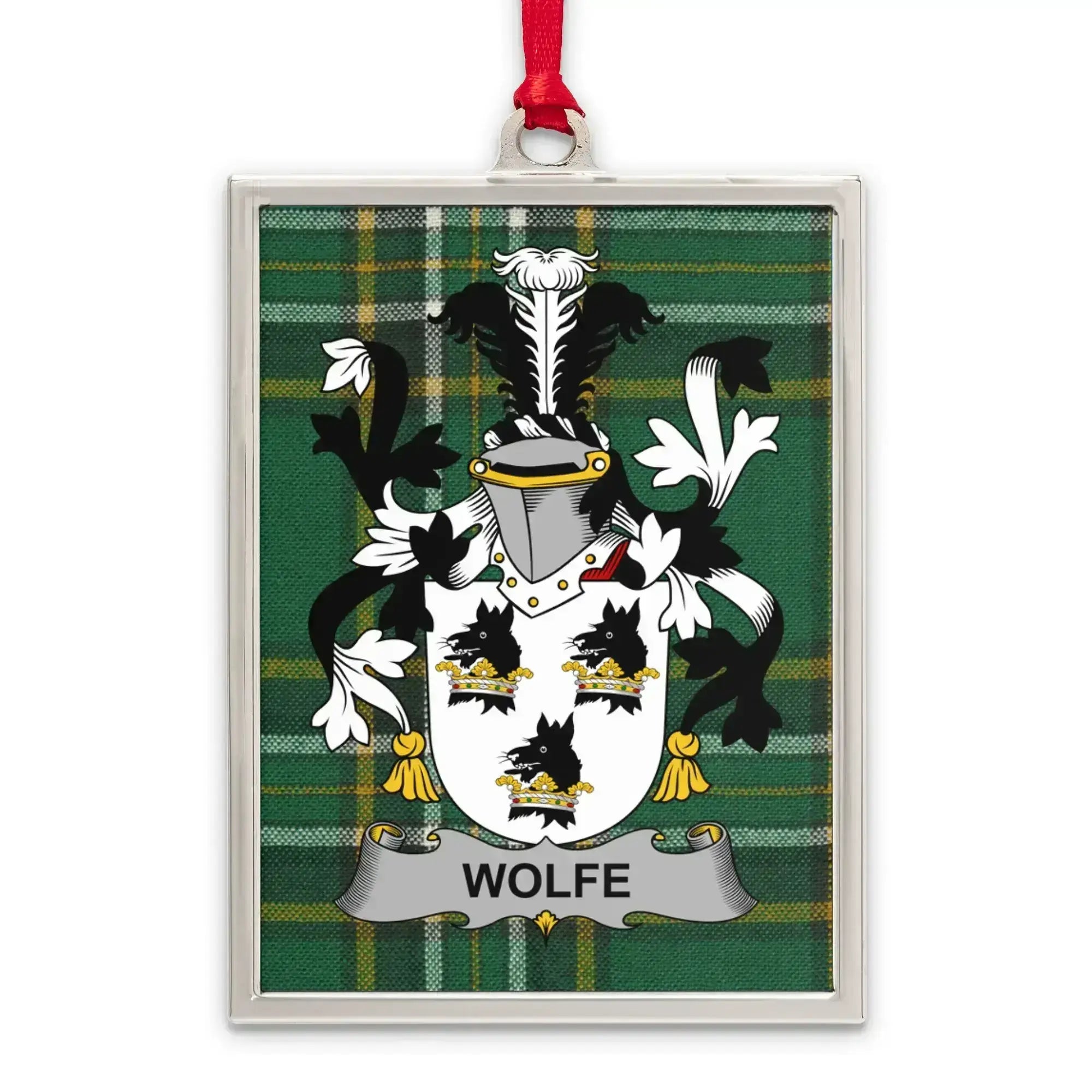 Wolfe Family Crest Green Plaid Design Ornament product