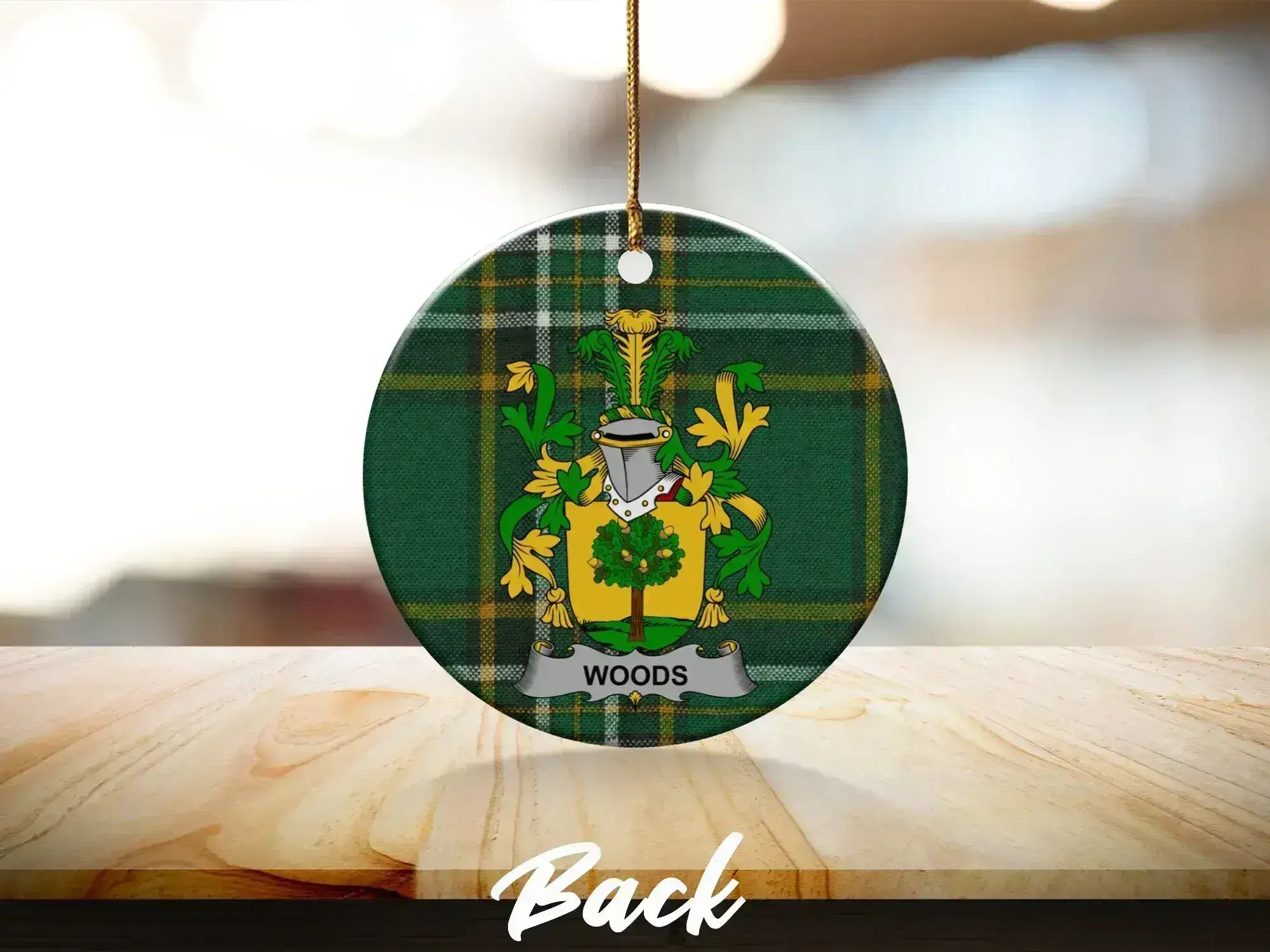 Woods Family Crest Green Plaid Circle Ornament product