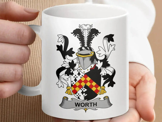 Worth Family Crest Heraldic Design Mug - Celtic Ancestry Gifts