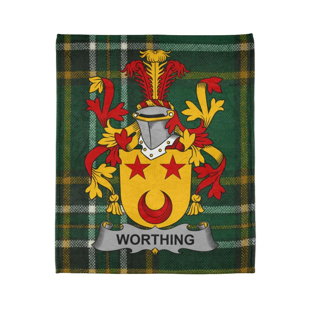 Worthing Family Crest Green Plaid Design Blanket
